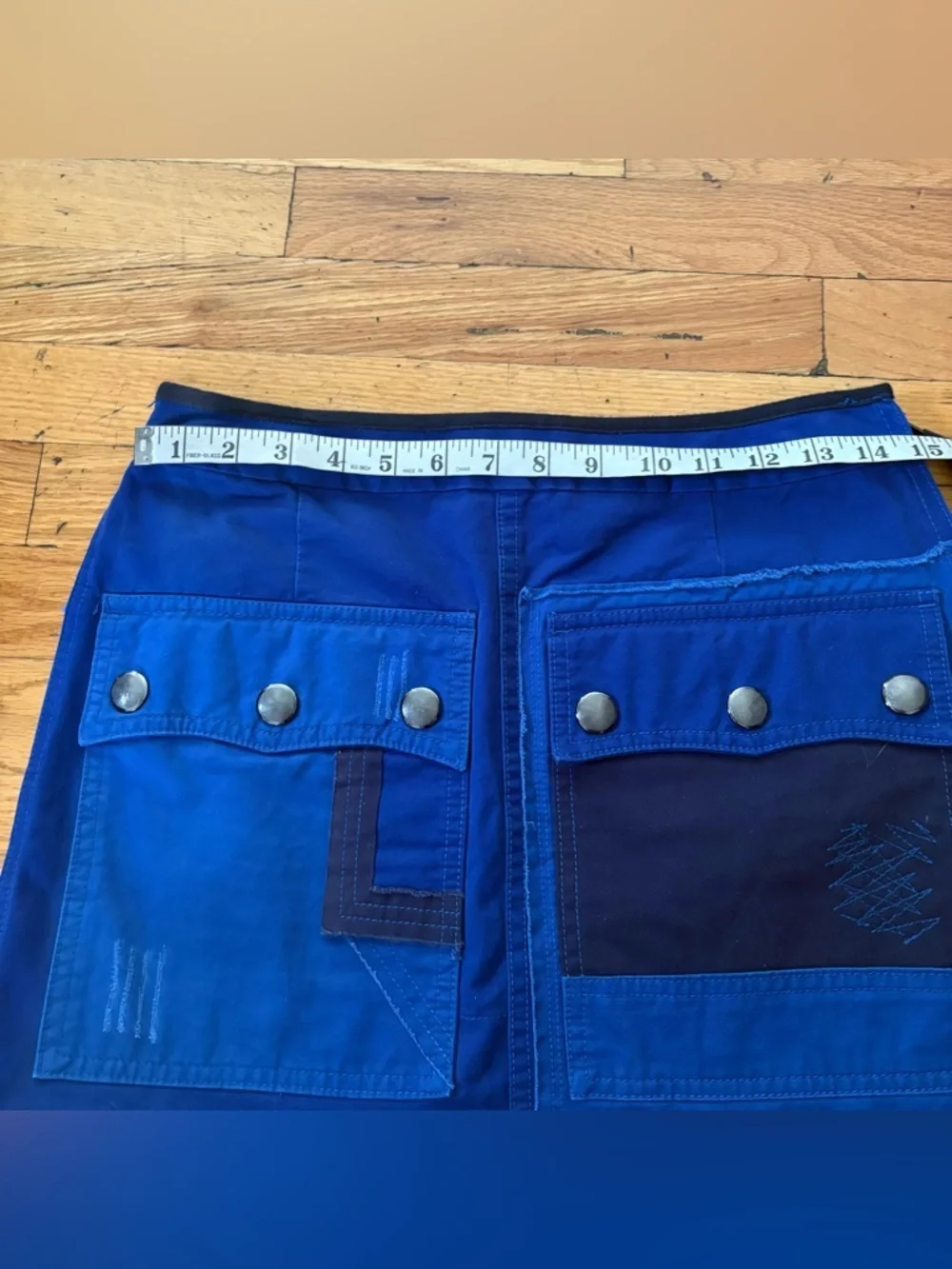 Zadig & Voltaire Utility Mini Skirt Blue Cargo Snap Pocket Raw Hem Size Small
